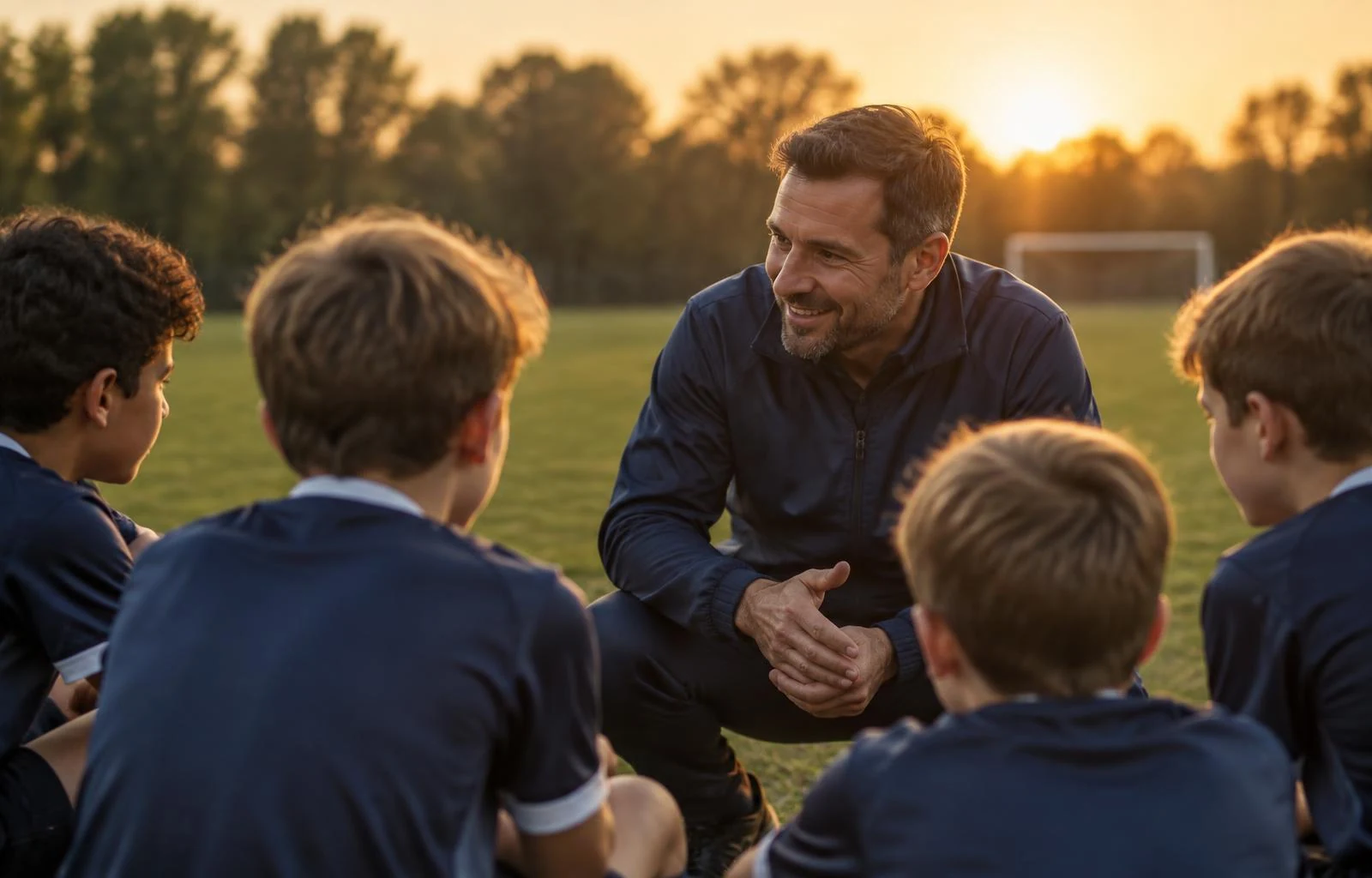 Visuel du site ELAZYO : un éducateur réunit de jeunes sportifs au bord d’un terrain.